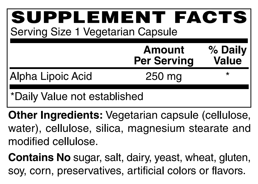 Alpha Lipoic Acid 250mg 60 VCaps