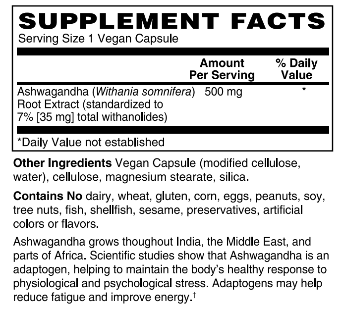Ashwagandha Extract 500mg 120 Vegan Caps