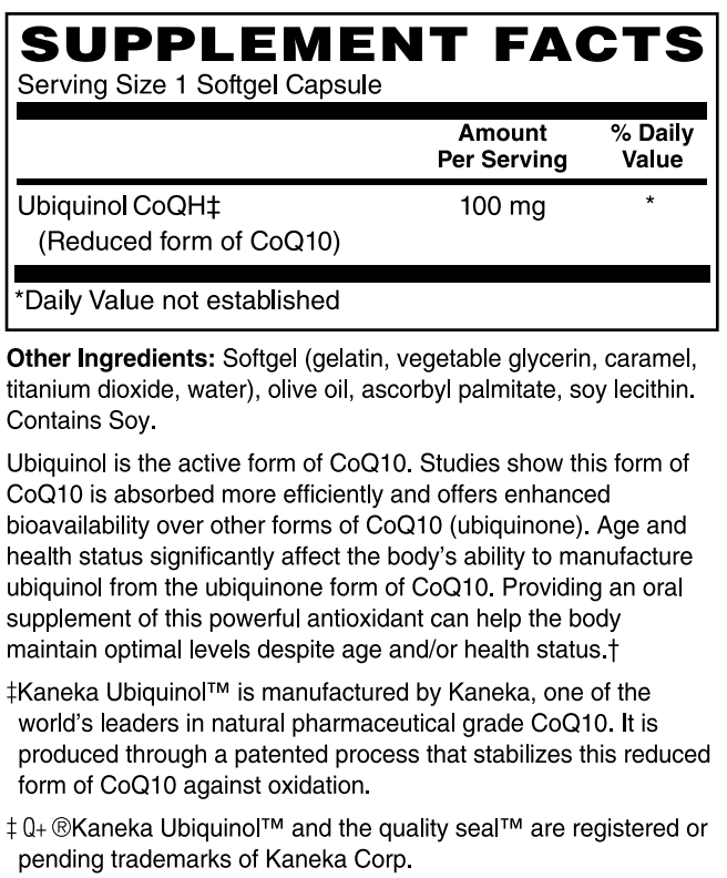 Ubiquinol Co QH 100mg 60 Softgels