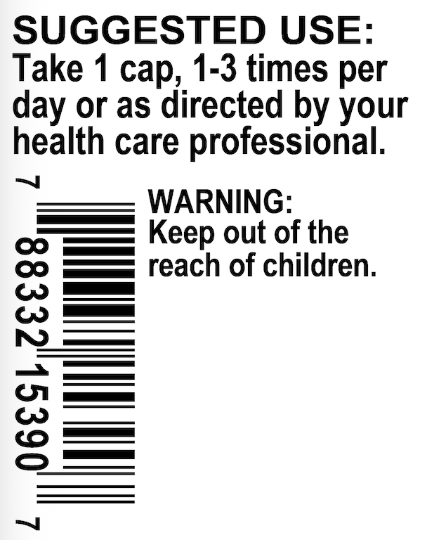 Drug label with suggested use and warning text on a white background