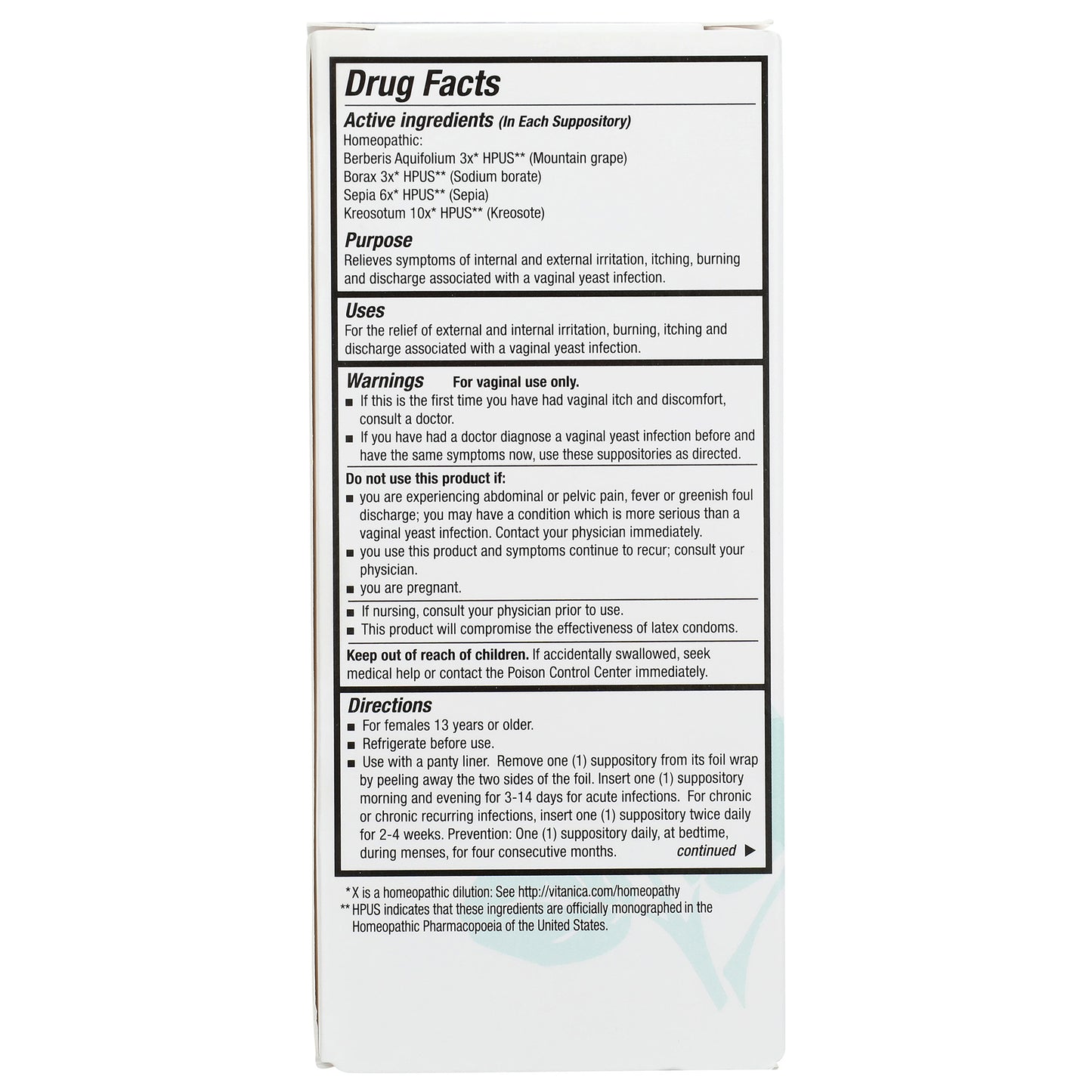 Yeast Arrest Homeopathic 28 Suppositories