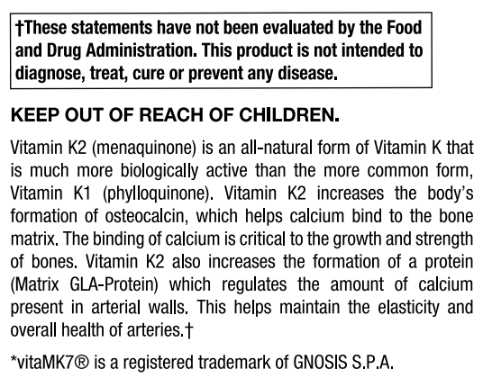 Vitamin D3 + K2, 125 mcg/100 mcg 60 VCaps