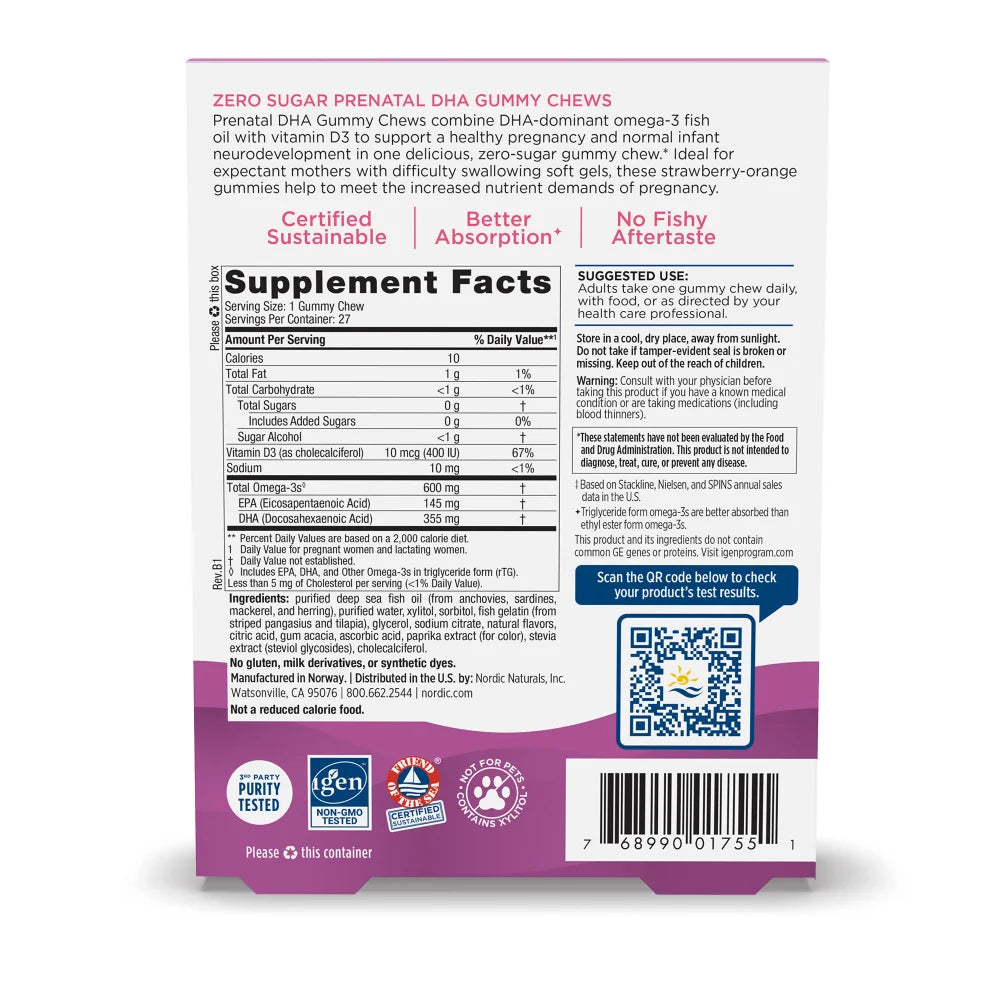 Zero Sugar Prenatal DHA   27 Gummies