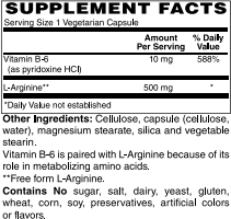 L-Arginine, 500mg with B-6