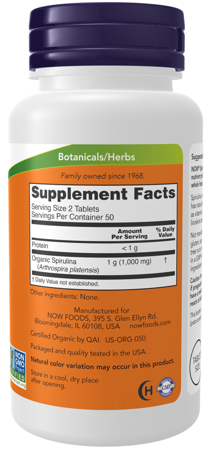 Certified Organic Spirulina 500 mg  500 Tab