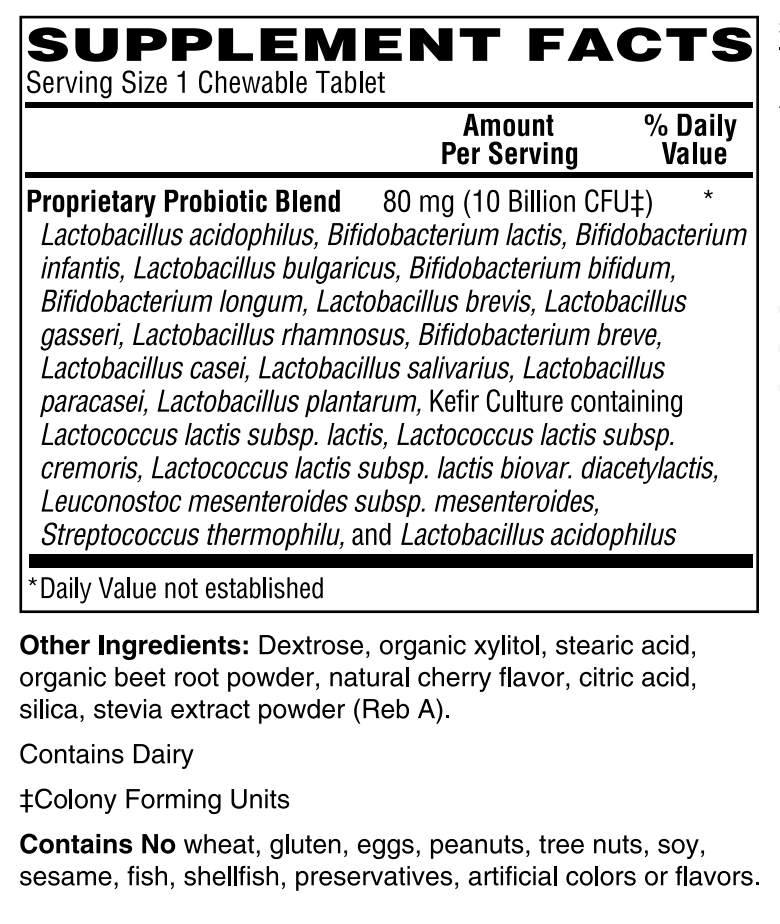 Adult Probiotic 10 Billion CFU 60 Chewable Tablets