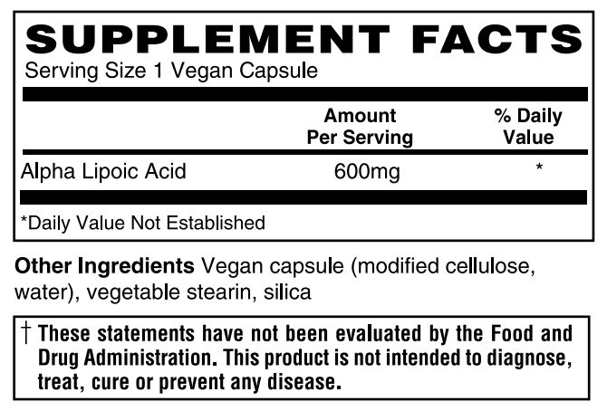 Alpha Lipoic Acid 600mg 60 Vcaps