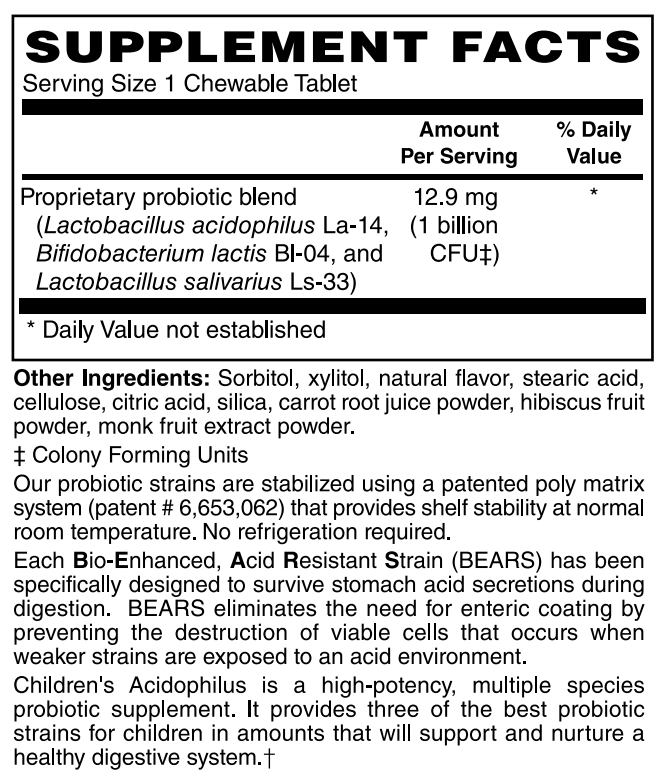 Children’s Acidophilus 1 Billion Probiotic 60 Chew Tabs