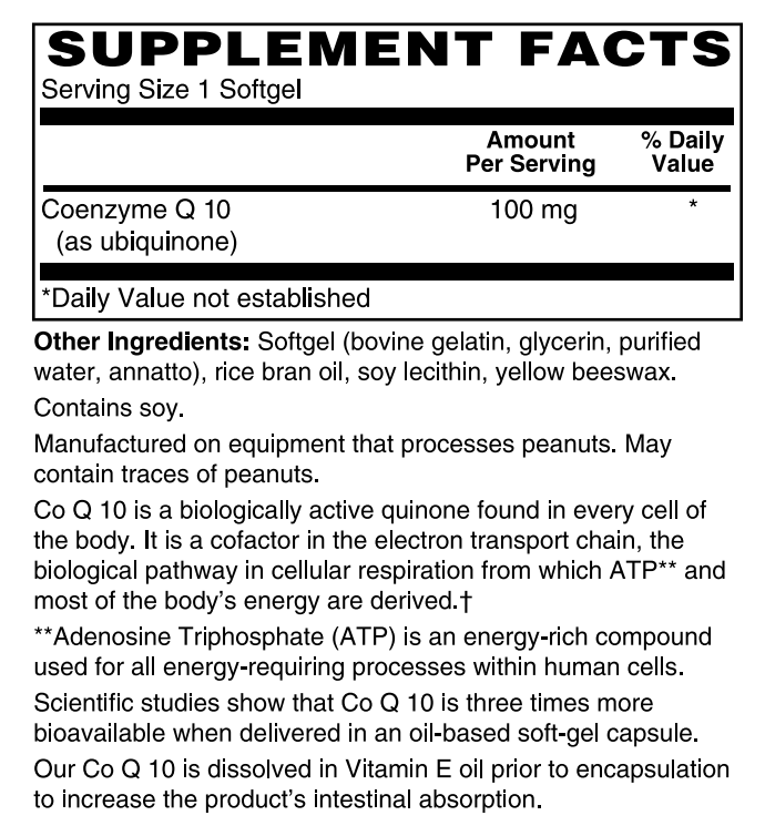 CoEnzyme Q10 (CoQ10) 100mg 60 Softgels