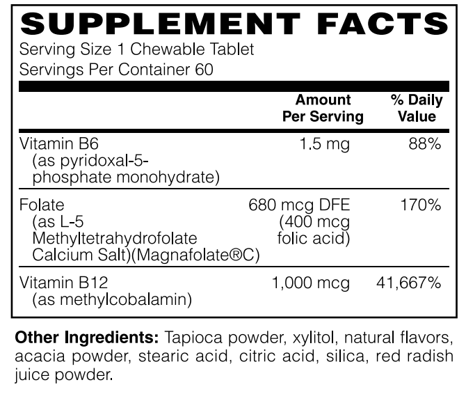 Vitamin B12, Folate & B6 Coenzymated 60 Chew Tabs
