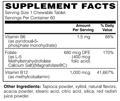 Vitamin B12, Folate & B6 Coenzymated 60 Chew Tabs