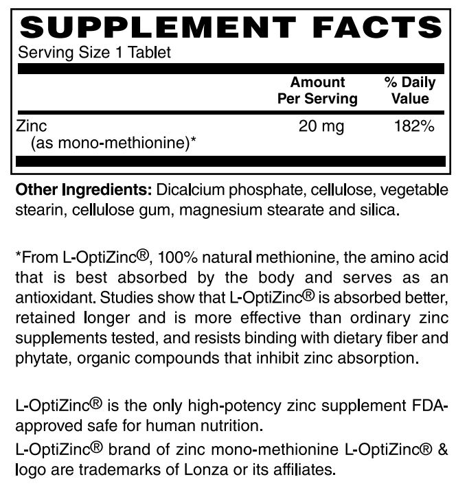 L Opti Zinc 20 mg 100 Tablets