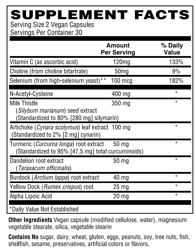 Liver Support & Detox (w NAC & Milk Thistle) 60 Vegan Caps