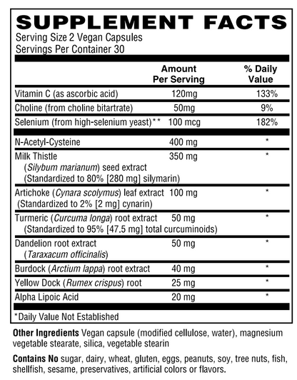 Liver Support & Detox (w NAC & Milk Thistle) 60 Vegan Caps