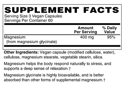 Magnesium Glycinate 400mg 180 Vegan Capsules