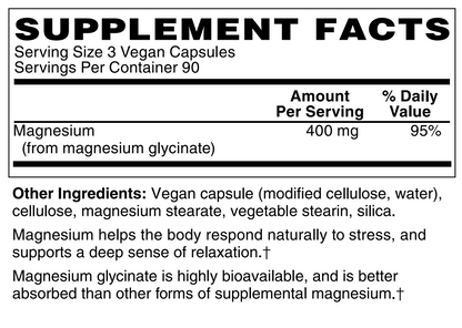 Magnesium Glycinate 400mg 270 Vegan Capsules