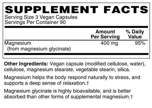 Magnesium Glycinate 400mg 270 Vegan Capsules