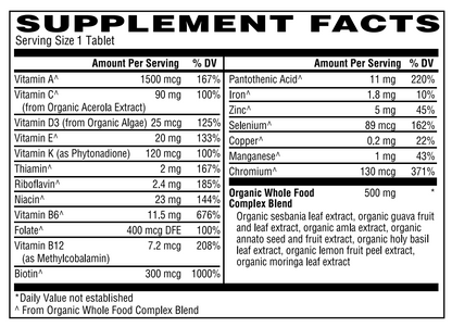 Men's Once Daily Multivitamin Whole Food Organic 30 tabs