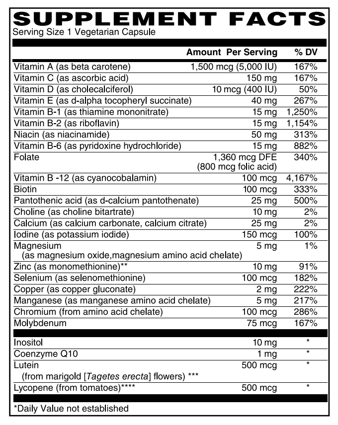 One Daily Multivitamin Caps No Iron with Lutein CoQ10 & Lycopene 60 VCaps