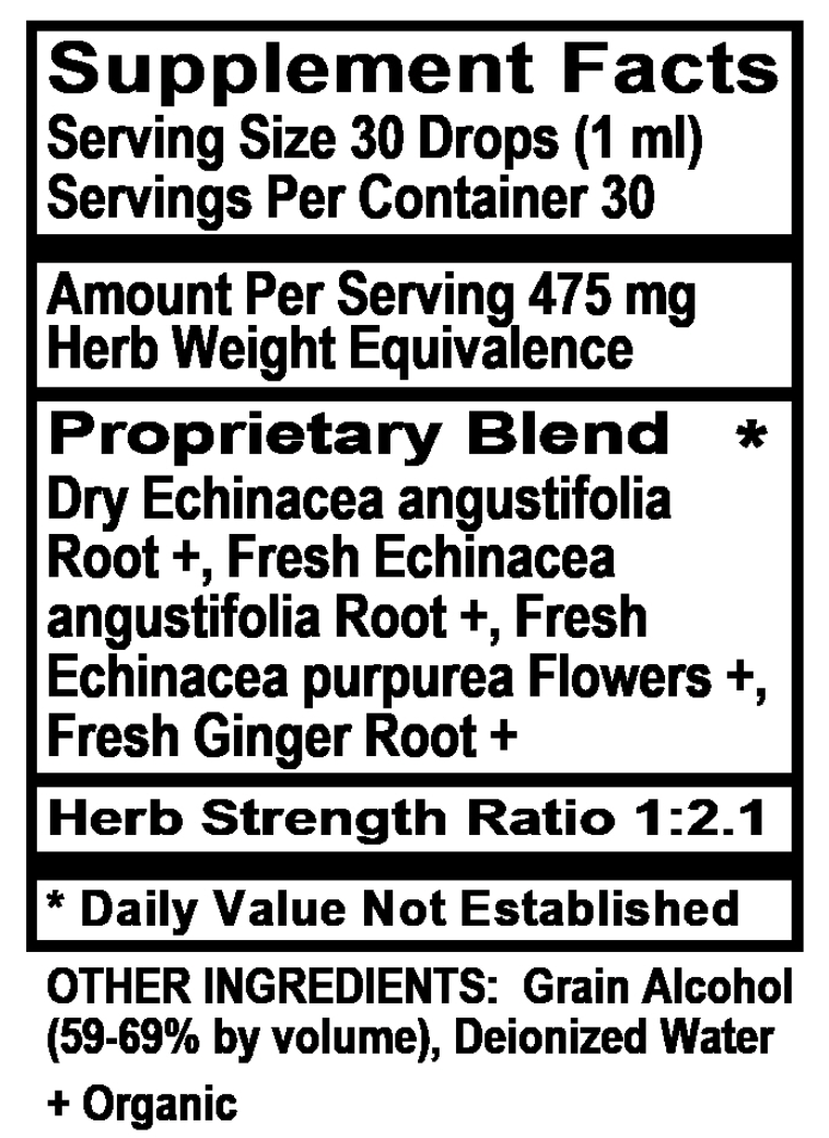 Supplement facts label with herbal ingredients and alcohol content on a white background