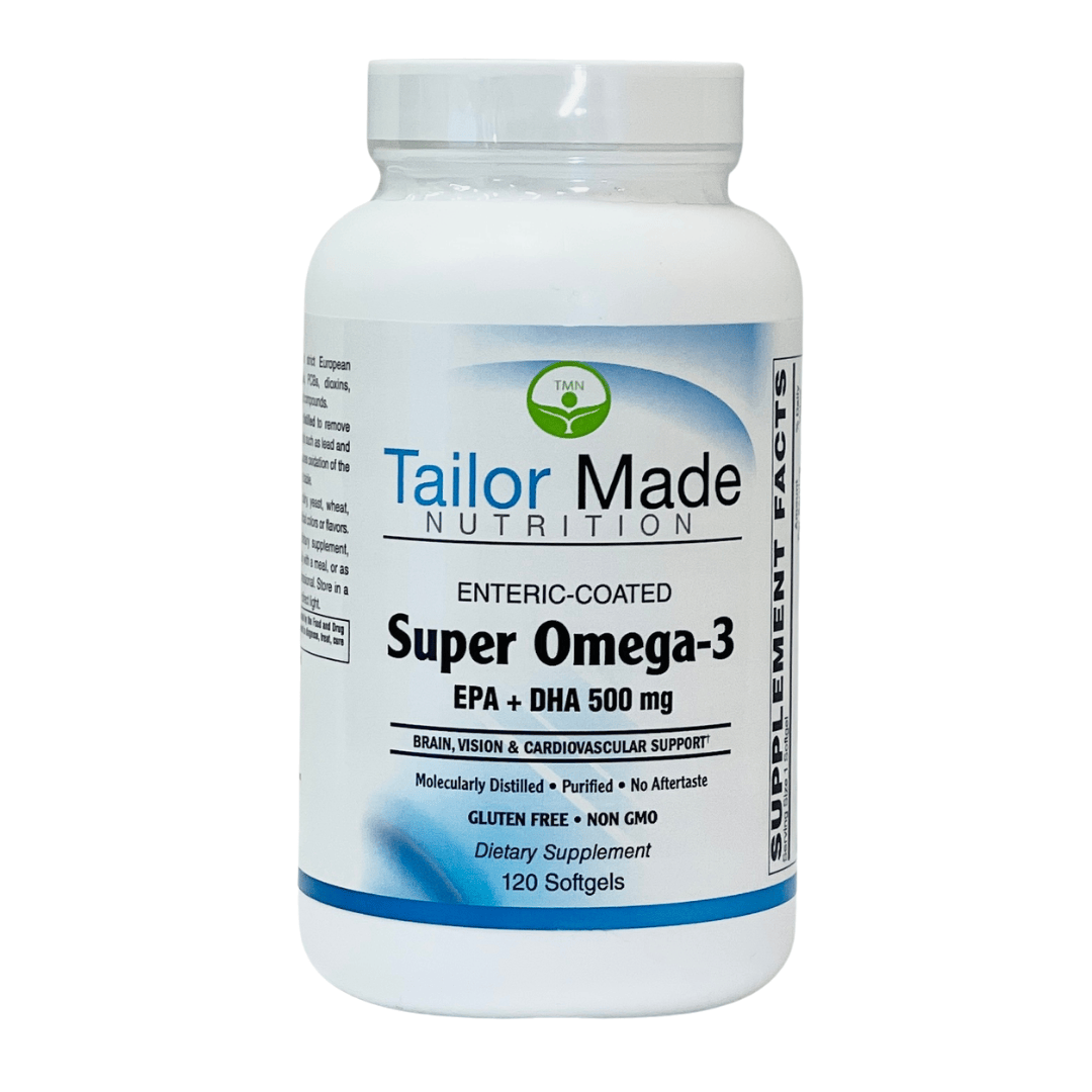 Tailor Made Nutrition Super Omega-3 supplement bottle on a white background