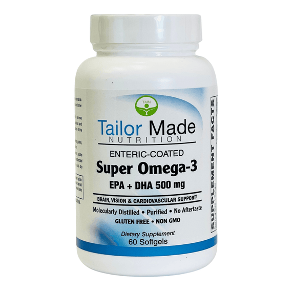 Tailor Made Nutrition Super Omega-3 supplement bottle on a white background