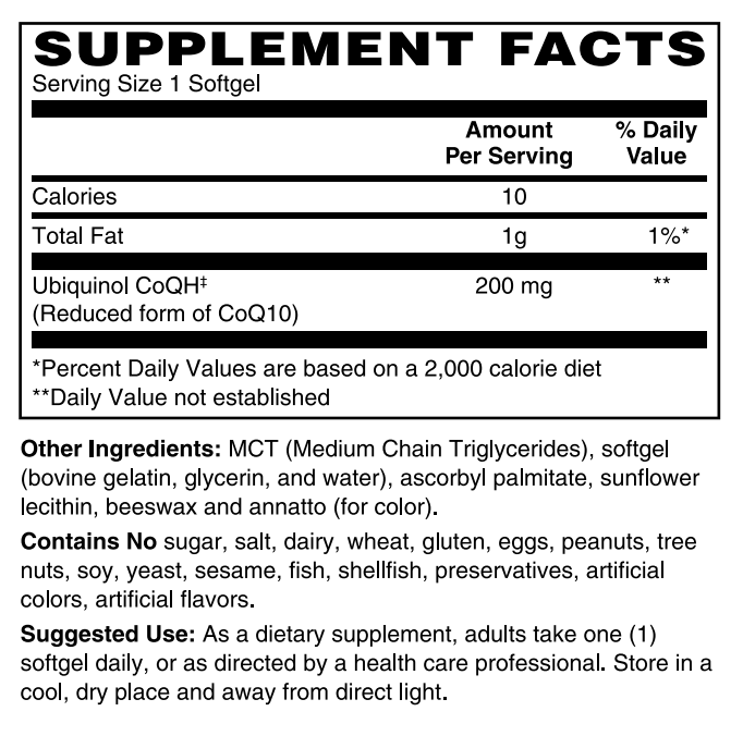 Ubiqinol CoQH 200mg 60 Softgels
