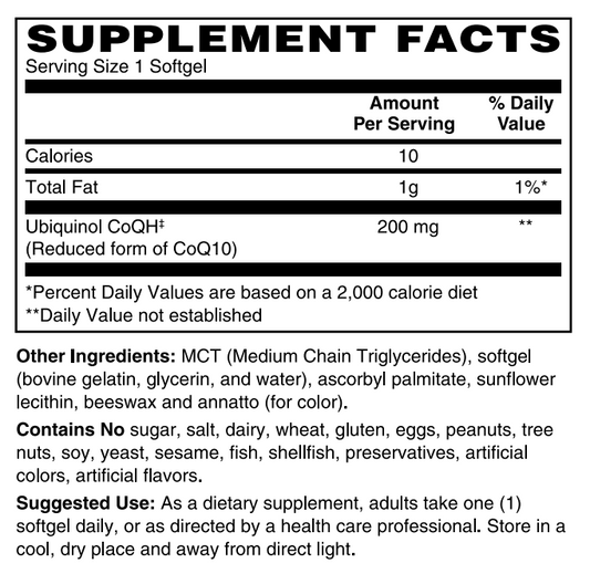 Ubiqinol CoQH 200mg 30 Softgels