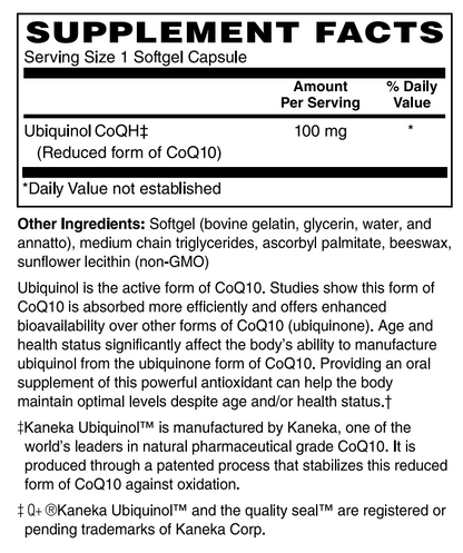 Ubiquinol CoQH 100mg 60 Softgels