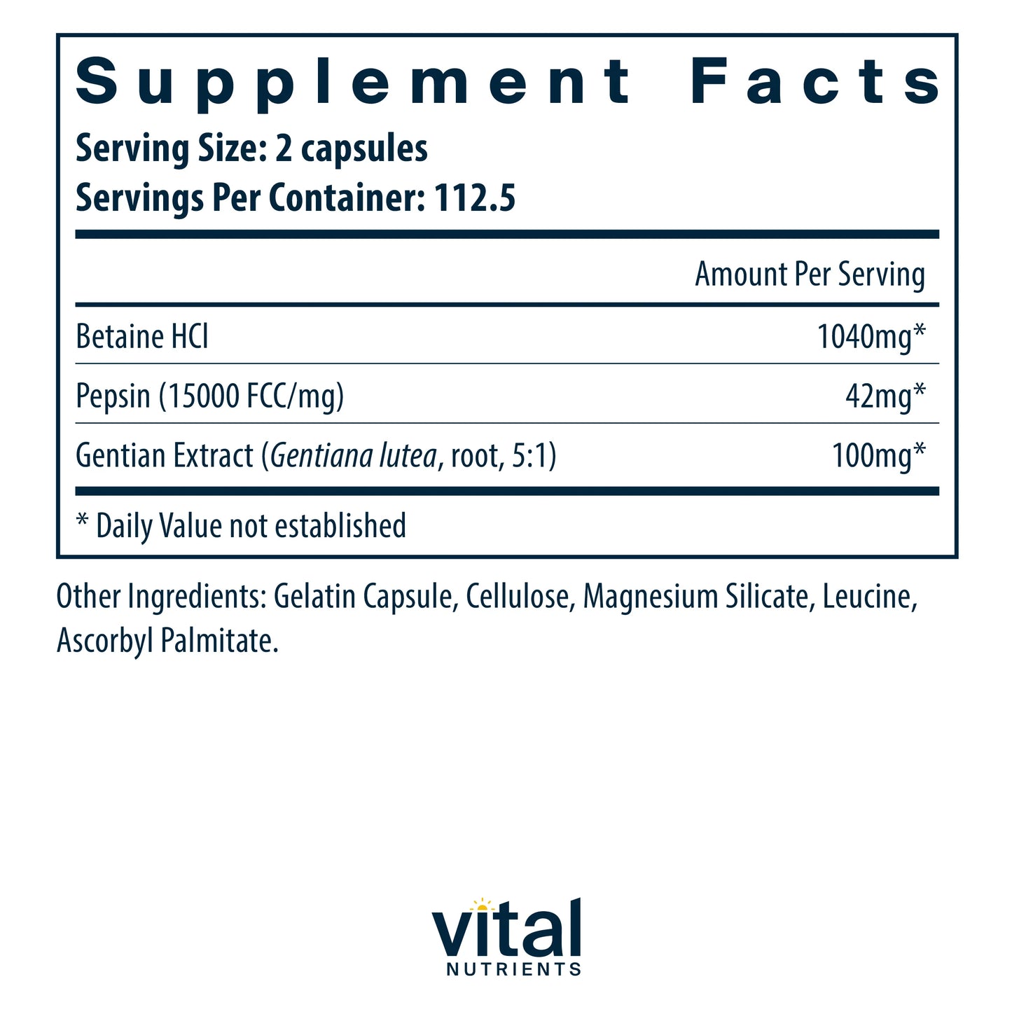 Betaine Hci Pepsin Gentain   225 Caps
