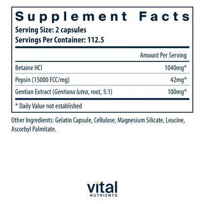 Betaine Hci Pepsin Gentain   225 Caps