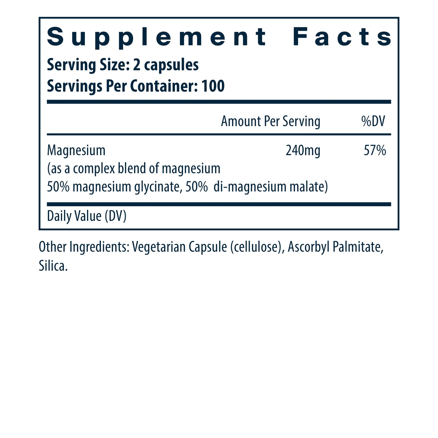 Magnesium Glycinate/ Malate  100 Vegan Caps
