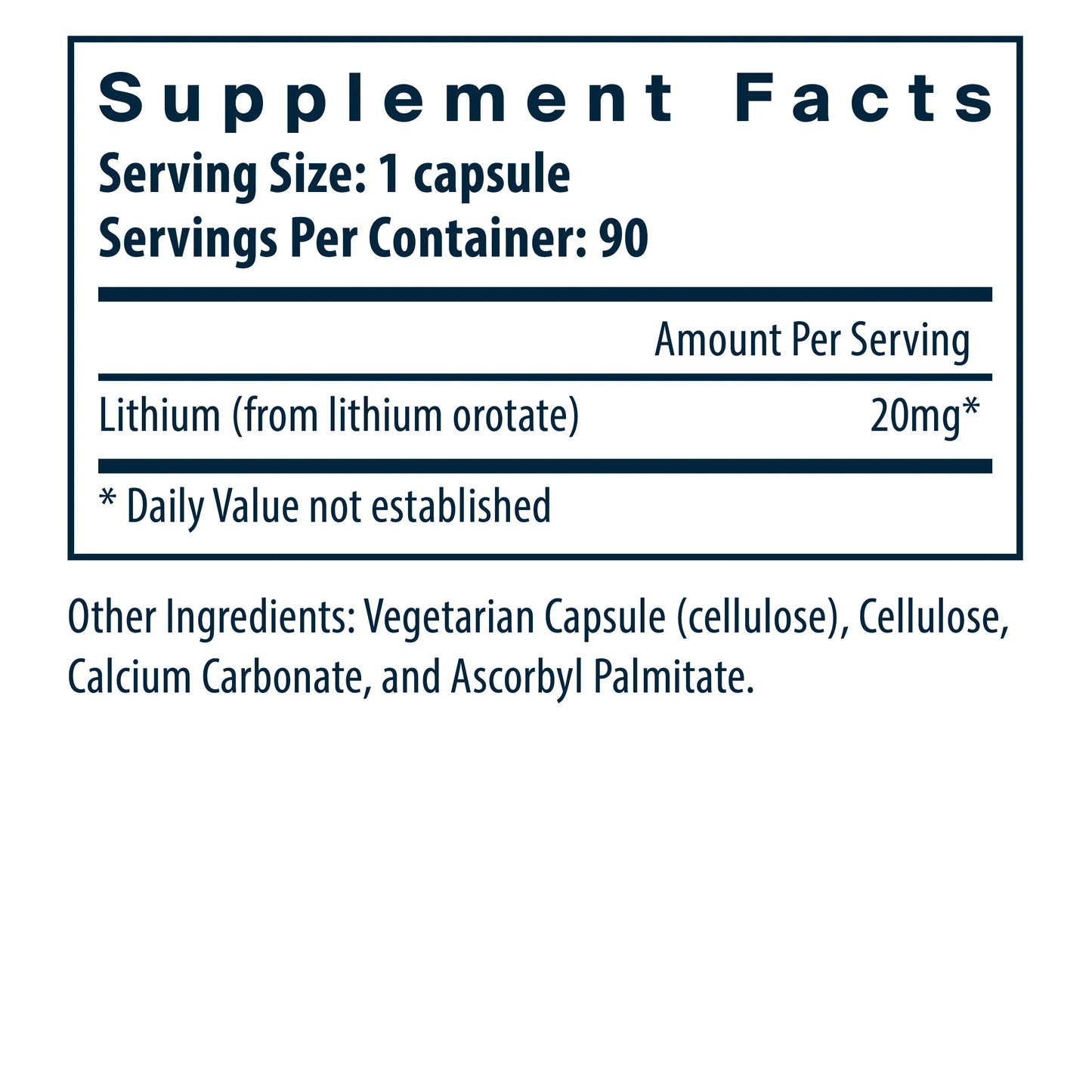 Lithium Orotate 20 mg  90 Vegan Caps