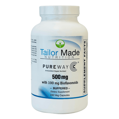 Supplement bottle labeled 'Tailor Made Nutrition Pureway' on a white background
