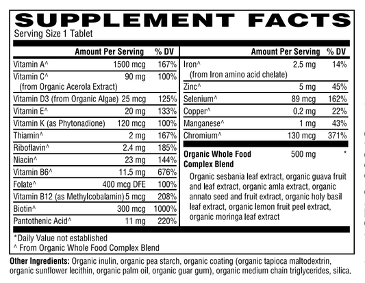 Women's Once Daily Multivitamin (Whole Food Organic) 30 Tabs