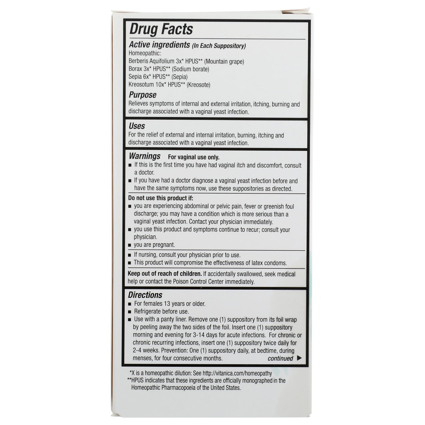 Yeast Arrest Homeopathic  14 suppositories