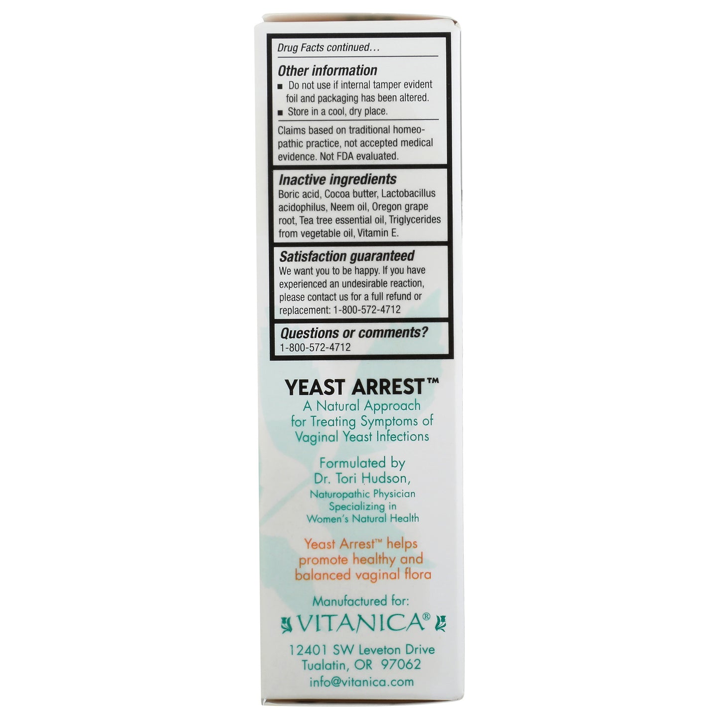 Yeast Arrest Homeopathic  14 suppositories
