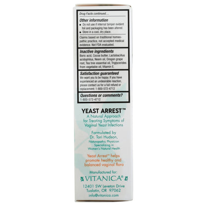 Yeast Arrest Homeopathic  14 suppositories