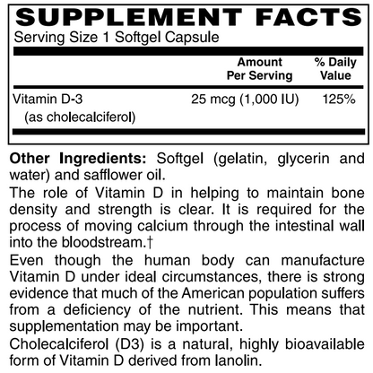 Vitamin D3 1000 IU 100 Softgels
