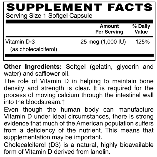 Vitamin D3 1000 IU 250 Softgels