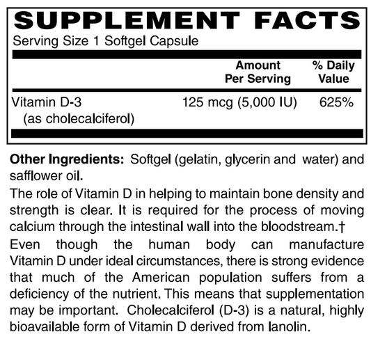 Vitamin D3 5000 IU 250 Softgels