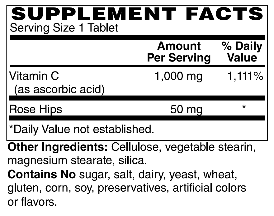 Vitamin C 1000mg with Rose Hips 250 Vegetarian Tablets