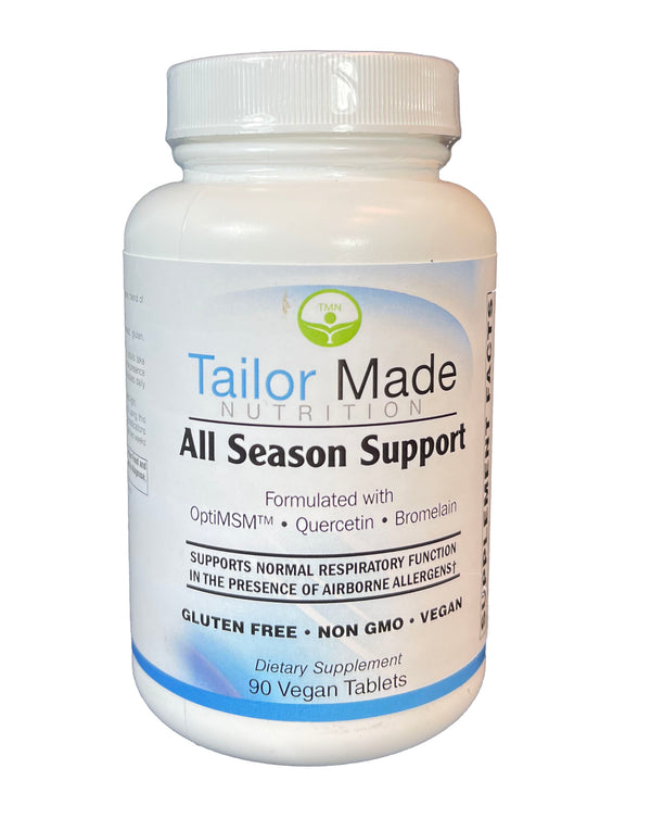 All Season Support is a powerful and comprehensive blend of nutrients and botanicals that is capable of helping to normalize the body’s response to environmental “debris”. Features the Seasonal Seven Comfort Blend and VitaBerry Organic fruit blend, along with vitamin C, quercetin, bromelain, tumeric and other ingredients to support respiratory function in the presence of airborne allergies.