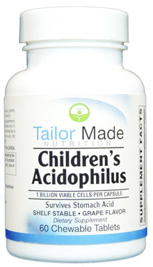 Shelf stable probiotic comprising of three strains in a chewable form for children. Probiotics can help support healthy immune function and digestion. One billion viable cells per tablet.